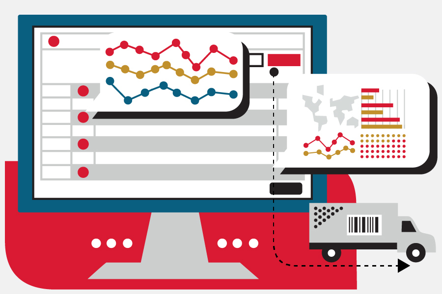 E-commerce shipping data shown on a computer monitor