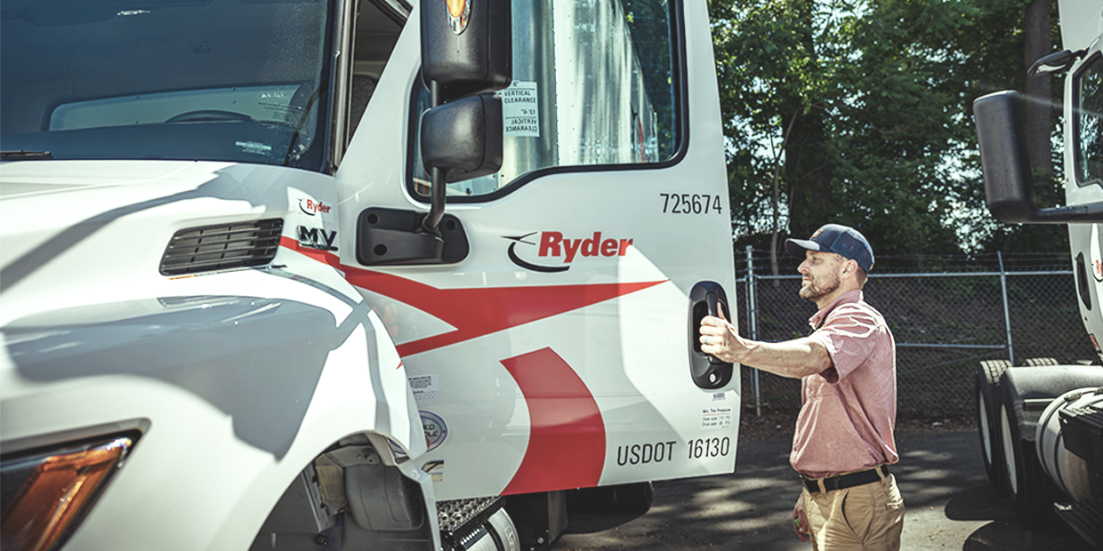 Ryder ChoiceLease employee stepping into lease truck